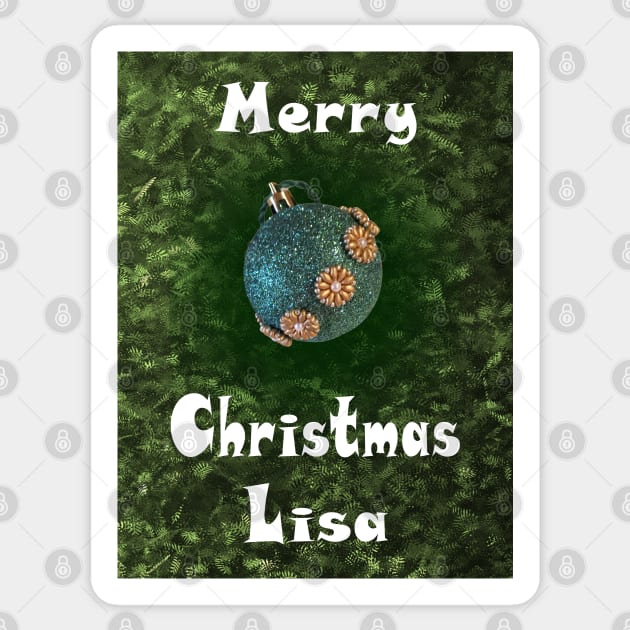 Merry Christmas Lisa - Green Glitter Ball Ornament with Beaded Flowers :) Sticker by Myriel